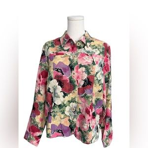 COLDWATER CREEK ANTIQUE FLRL JKT Linen, silk, cotton floral jacket. Petite PM